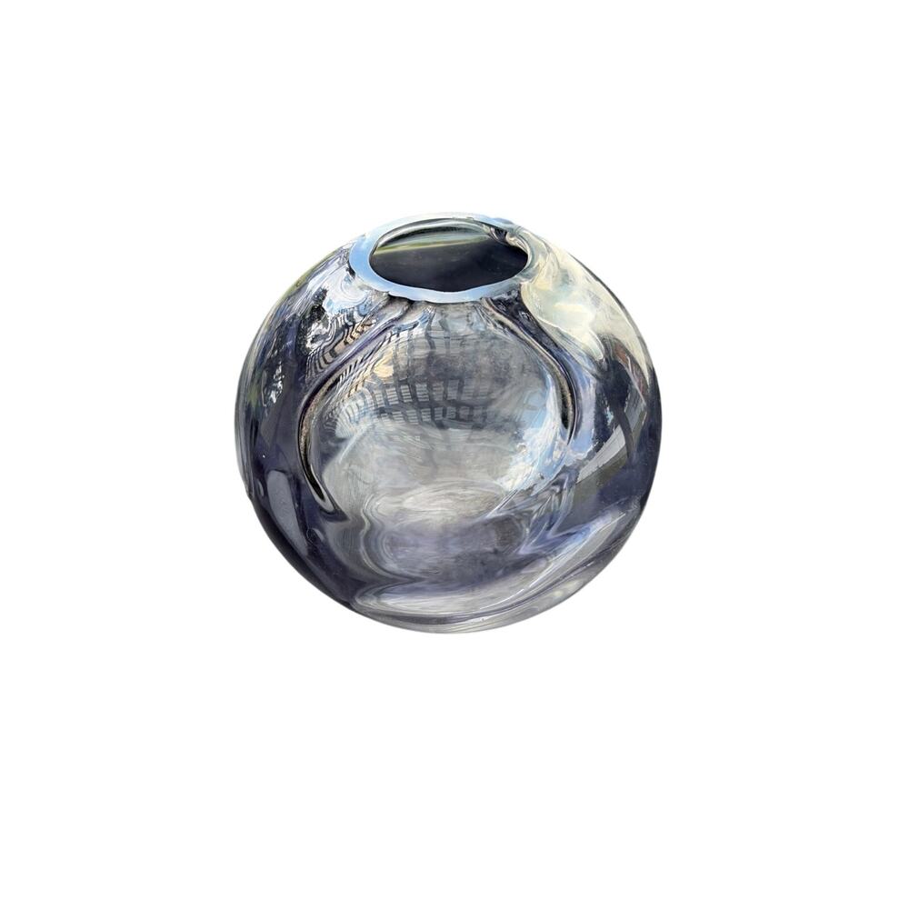 Vintage MCM Kugelvase Smoke Gray to Clear Bowl Vase by Isidor Gistl Germany